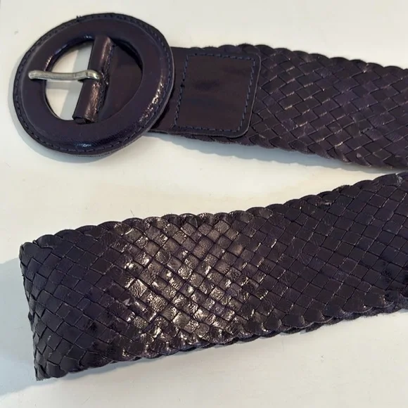 Nine West vintage eggplant purple 100% leather  weaved belt size large - Picture 9 of 11